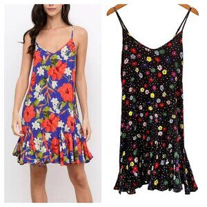 NWT Yumi Kim Destiny Dress Black Multicolor Floral Ruffle Hem-*Flaw Missing Belt